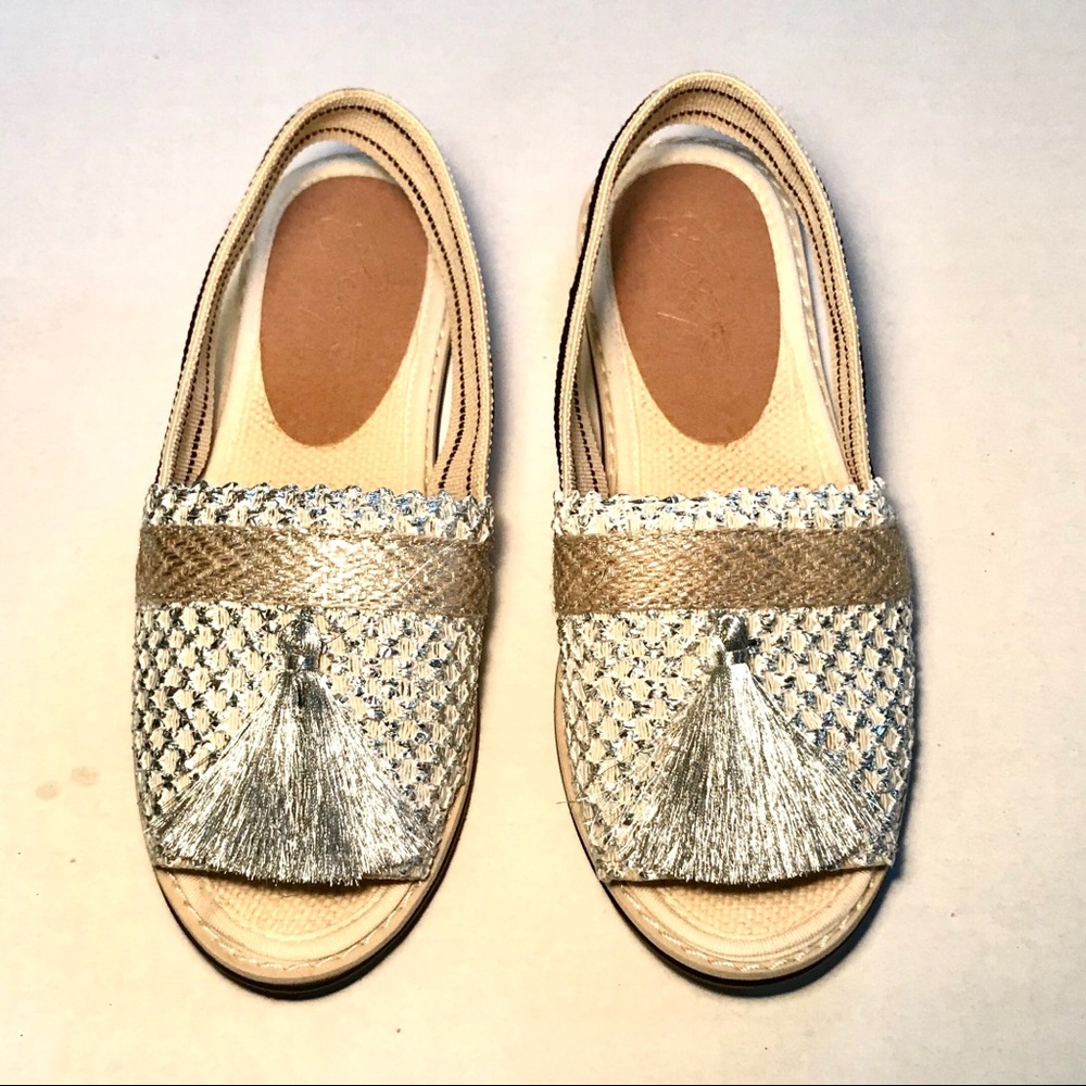 Silver tassel & Gold tones sling-back flat sandals